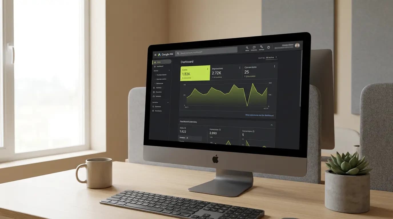 Google Ads Dashboard auf iMac - GoldenWing Style