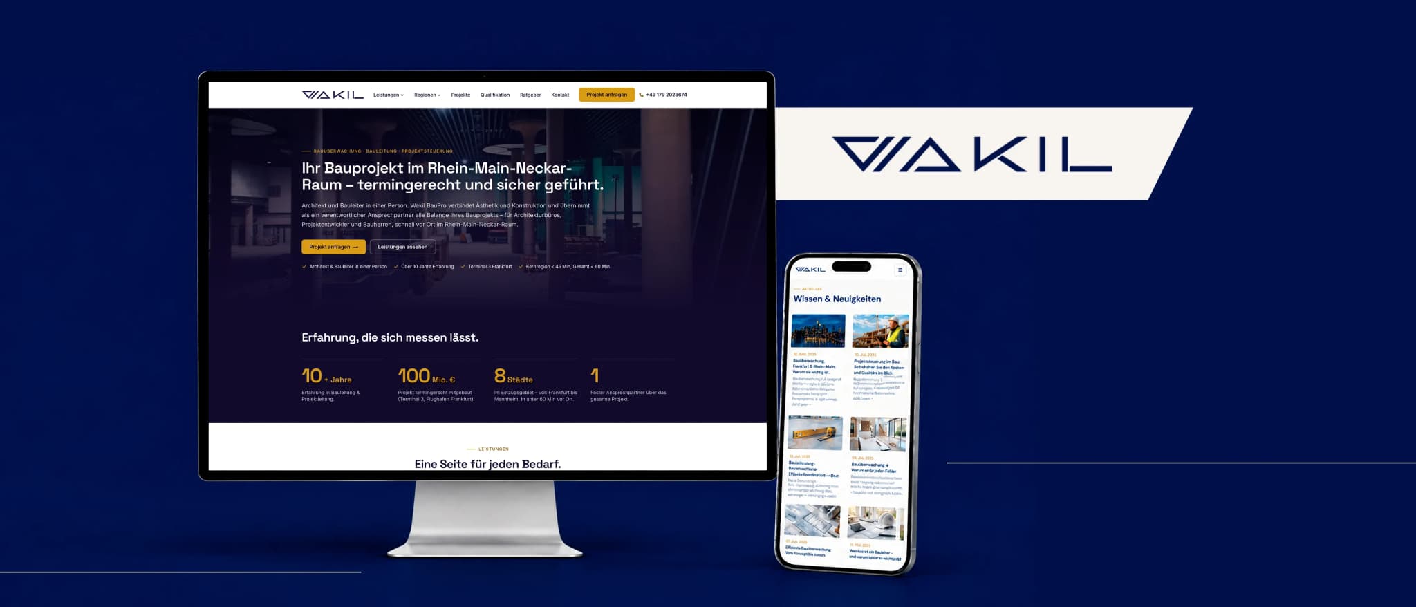 Wakil BauPro Website auf Desktop und Smartphone, Referenz von GoldenWing