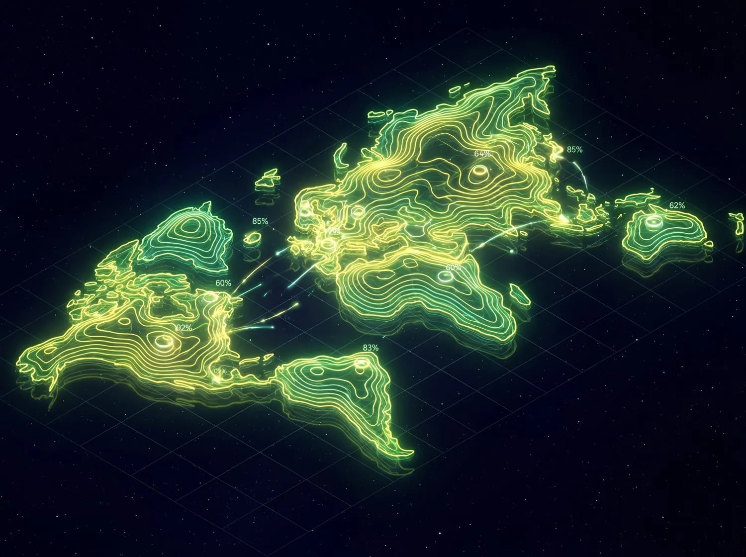 Скорость AI-adoption по странам 2026: карта мира с процентами по континентам и потоками данных